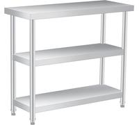 Table de travail en acier inoxydable, 91 x 36 x 86 cm, table de cuisine à 3 niveaux, table de préparation, capacité de charge de 920 kg, équipée de 4 roulettes, table en acier inoxydable pour restaura