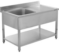Table de travail en acier inoxydable avec évier 100 x 70 cm, un bac