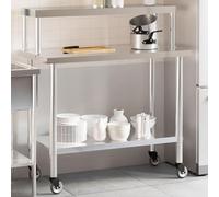Table de travail en acier inoxydable pour cuisine, avec plateau supérieur, dimensions 110x55x120 cm, équipée de 4 roulettes dont certaines avec freins. Étagère de travail en acier inoxydable pour cuis