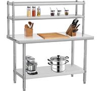 Table de travail en acier inoxydable pour cuisine, table en acier inoxydable avec étagères supérieures, table de préparation avec plateau réglable en hauteur, capacité de charge de 670 kg, table de cu