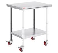 Table de travail en acier inoxydable pour la restauration, 76 x 61 cm, table de travail professionnelle à 4 roulettes, plan de travail professionnel pour la préparation des aliments avec tablette régl