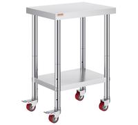 Table de travail en acier inoxydable pour la restauration, table de cuisine professionnelle de 61 x 46 cm avec 4 roulettes, plan de travail professionnel pour la préparation des aliments avec tablette