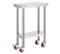 Table de travail en acier inoxydable pour la restauration, table de travail professionnelle de 30 x 60 cm avec 4 roulettes, établi professionnel pour la préparation des aliments avec tablette réglable