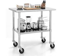 Table de travail en acier inoxydable Silecomplaza, table en acier inoxydable avec roulettes, table de cuisine avec plateau réglable en hauteur, 2 niveaux, 91,5 x 61 x 88,5 cm, table de préparation ali