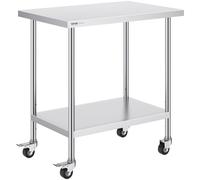 Table de travail en acier inoxydable, table de préparation professionnelle, 61 x 91 cm, avec 4 roulettes