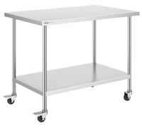 Table de travail en acier inoxydable, table de préparation professionnelle, 76 x 122 cm, avec 4 roulettes