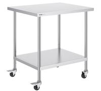 Table de travail en acier inoxydable, table de préparation professionnelle, 76 x 142 cm, avec 4 roulettes