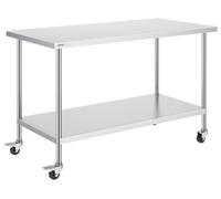 Table de travail en acier inoxydable, table de préparation professionnelle, 76 x 152 cm, avec 4 roulettes