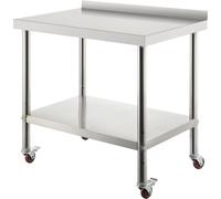 Table de travail en acier inoxydable - tablette réglable en hauteur - table de cuisine avec roulettes - 91,4 x 61 x 89 cm