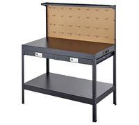 Table de travail en bois massif, capacité de charge de 110 kg, table de travail robuste de 1200 mm avec panneau perforé, 4 prises de courant secteur et 2 ports USB, câble de 1,5 m et 30 crochets, étab