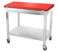 Table de travail en inox 1000x700 mm avec plaque de découpe rouge sur roulettes PREMIUM - GOLDINOX