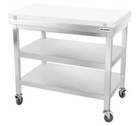 Table de travail en inox 1200x700 mm avec plaque de découpe blanche et 2 étagères sur roulettes PREMIUM - GOLDINOX