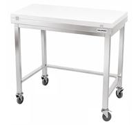 Table de travail en inox 1200x700 mm avec plaque de découpe blanche et renfort sur roulettes PREMIUM - GOLDINOX