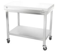 Table de travail en inox 1200x700 mm avec plaque de découpe blanche sur roulettes PREMIUM - GOLDINOX