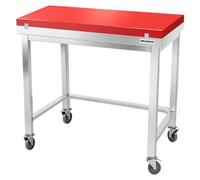 Table de travail en inox 1200x700 mm avec plaque de découpe rouge et renfort sur roulettes PREMIUM - GOLDINOX