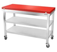 Table de travail en inox 1500x600 mm avec plaque de découpe rouge et 2 étagères sur roulettes PREMIUM - GOLDINOX