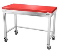 Table de travail en inox 1500x600 mm avec plaque de découpe rouge et renfort sur roulettes PREMIUM - GOLDINOX