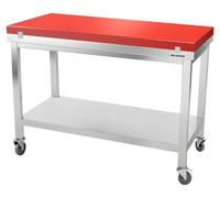 Table de travail en inox 1500x600 mm avec plaque de découpe rouge sur roulettes PREMIUM - GOLDINOX