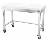 Table de travail en inox 1600x600 mm avec plaque de découpe blanche et renfort sur roulettes PREMIUM - GOLDINOX