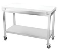 Table de travail en inox 1600x700 mm avec plaque de découpe blanche sur roulettes PREMIUM - GOLDINOX