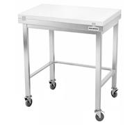 Table de travail en inox 700x600 mm avec plaque de découpe blanche et renfort sur roulettes PREMIUM - GOLDINOX