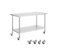 VEVOR Table de Travail en Acier Inoxydable 76,2x152,4x95,5 cm, Table de Préparation des Aliments avec Roulettes, 3 Niveaux de Hauteur Réglables, Meuble de Rangement, pour Restaurant Maison Bar