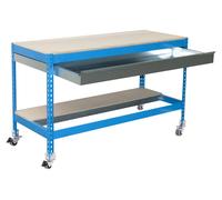 Table de travail et de montage en métal sans parafousses SIMONWORK MOBILE BT0 BOX 1500 BLEU/BOIS