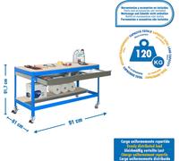 Table de travail et de montage en métal sans parafousses SIMONWORK MOBILE BT0 BOX 900 BLEU/BOIS
