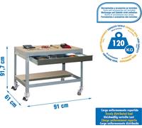 Table de travail et de montage en métal sans parafousses SIMONWORK MOBILE BT0 BOX 900 GRIS/BOIS
