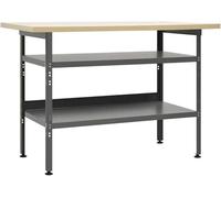 Table de travail, établi avec espace de rangement, capacité de charge : 300 kg, table d'atelier avec pieds réglables en hauteur, dimensions : 120 x 60 x 85 cm, avec 2 étagères, plateau de table imitat