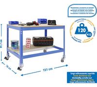 Table de travail métallique et montage sans parafousses SIMONWORK MOBILE BT0 1500 BLEU/BOIS