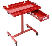 Table de travail mobile sur roulettes, en acier inoxydable, avec tiroir et rangement pour outils, idéale pour un garage ou un atelier de réparation. Plusieurs compartiments et fentes de fixation. Dime