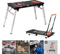 Table de travail pliable - Établi - 7-en-1 multifonction - Portable - Chevalet de sciage/échafaudage/plateforme - Acier à haute teneur en carbone - Pour le garage et le bricolage