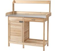 Table de travail pour jardin - Table d'extérieur - Jardinage et culture - Plan de travail galvanisé - 112 x 45 x 125 cm - Naturel