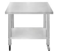 Table de Travail Préparation Professionelle Cuisine en Inox - 76cm x 90 cm x 86cm - Plan de préparation Culinaire Chariot de Cuisine - 4 Roues Amovibles - Restaurant, Bar, HORECA CDH