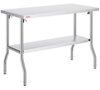 Table de travail professionnelle pliante 122 x 61 cm, table de préparation pliante en acier inoxydable ultra-résistante pouvant supporter jusqu'à 350 kg, table de travail de cuisine, îlot de cuisine e