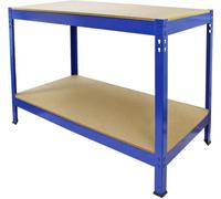 Table de travail Q-Rax en acier et MDF, de couleur bleue, dimensions : 90 cm (hauteur) x 100 cm (longueur) x 60 cm (largeur)