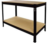 Table de travail Q-Rax, noire, en acier, dimensions : 100 cm de long x 60 cm de large x 90 cm de hauteur, capacité de charge de 200 kg par étagère