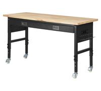 Table de travail réglable de 1524 mm, capacité de charge de 680 kg, table de garage avec tiroir, prise électrique, roulettes et panneau perforé. Table de travail robuste en bois de chêne, idéale pour