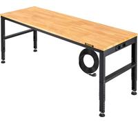 Table de travail réglable en hauteur, 183 x 64 cm, pour garage, avec une hauteur de 72 à 97 cm et une capacité de charge de 900 kg, avec prises électriques, plateau en bois dur, structure métallique e