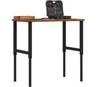 Table de travail réglable en hauteur, de 71,5 à 98 cm, dimensions 100x60 cm, couleur marron foncé, en bois massif de chêne avec structure métallique revêtue de poudre, polyvalente, utilisable comme ét