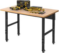 Table de travail réglable sur roulettes, table pliante pour garage, établi en bois massif de grande capacité, table robuste pour atelier, bureau, garage, etc