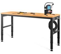 Table de travail réglable, table de garage de 183 x 64 cm, hauteur de 72 à 97 cm, capacité de charge de 900 kg, avec prises électriques, plateau en bois, structure métallique, pieds en fer, bureau/tab