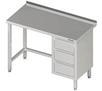 Table de travail sans fond, 1500x700x850 mm, avec bloc de 3 tiroirs à droite, avec rebord, soudée