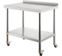 VEVOR Table de Travail en Inox 91,4 x 61 x 89 cm Table de Préparation de Cuisine Capacité de Charge de 200 kg Plan de Travail Cuisine Étagère Réglable à 3 Niveaux pour Ranger Objets et Hacher Légumes