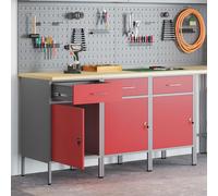 vidaXL Établi avec tiroirs 3 pcs rouge et gris 150 x 55 x 85 cm