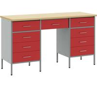 Table de travail vidaXL avec 3 tiroirs, rouge, pour ingénieurs, en bois et en acier