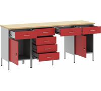 Table de travail vidaXL avec 4 tiroirs, rouge, pour ingénieurs, en bois et en acier