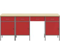 Table de travail vidaXL avec 4 tiroirs, rouge, pour ingénieurs, en bois et en acier