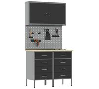 Table de travail vidaXL avec 5 tiroirs, noire, pour ingénieurs, en bois et en acier